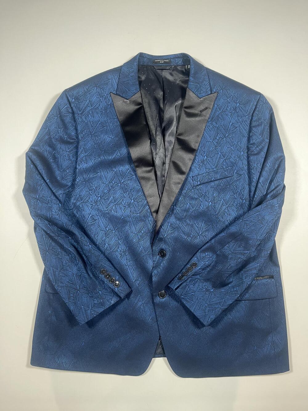 Shaquille O'Neal Tuxedo Jacket Blazer Mens XL Blue Geometric Shawl Lapel Formal
